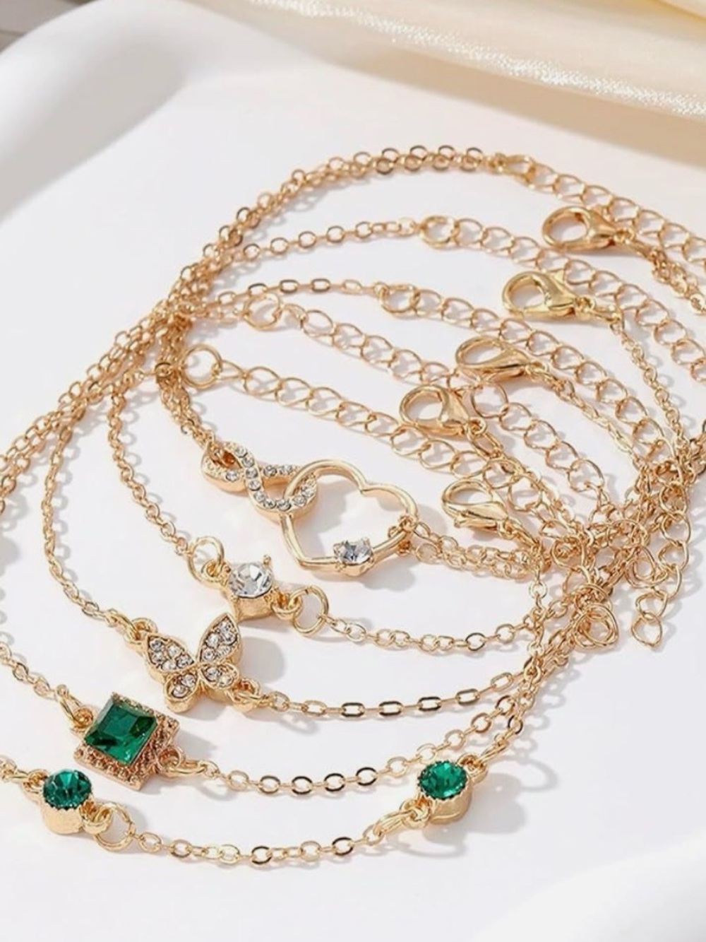 Gold Bracelet Stack with Emerald Green Gem Accents. NWT. - Picture 2 of 2